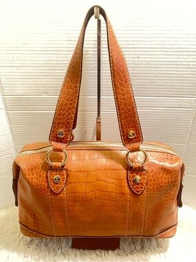 Michael Kors Tan Vintage reptile/crocodile imprint Satchel